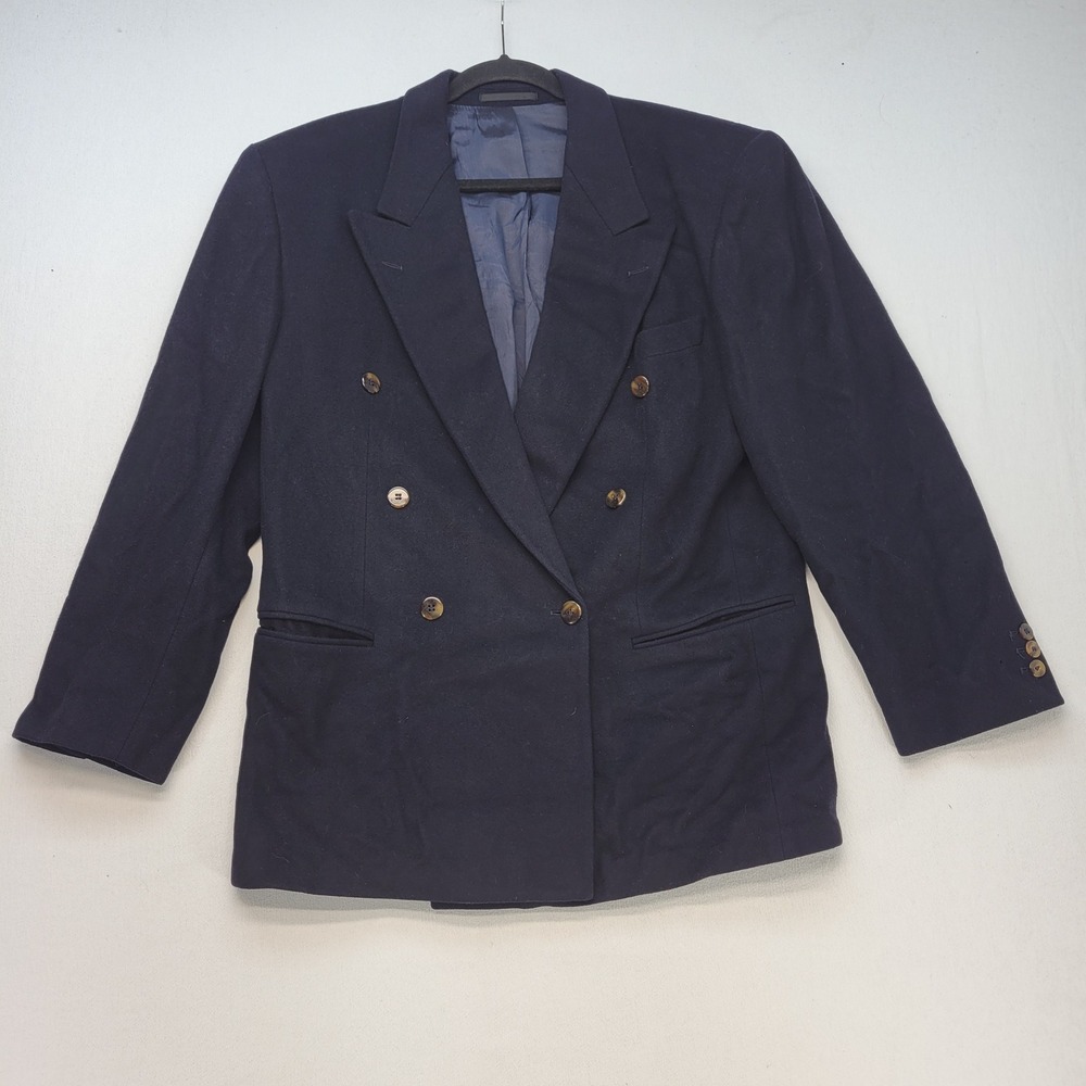 Hugo Boss Blazer Mens 40R Navy Blue Double Breasted‎ Wool Peak Lapel Jacket